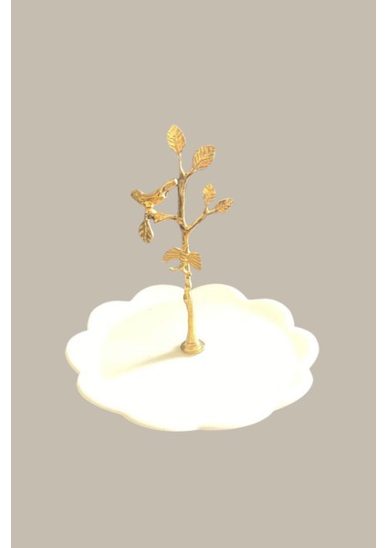 Yaprak Desenli Gold-Beyaz Akrilik Takı Düzenleyici, Şık ve Pratik Saklama Çözümü