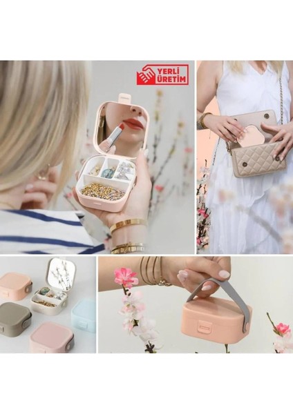 Turuncu Taşınabilir Makyaj ve Takı Kutusu, Aynalı Mini Organizer modelleri