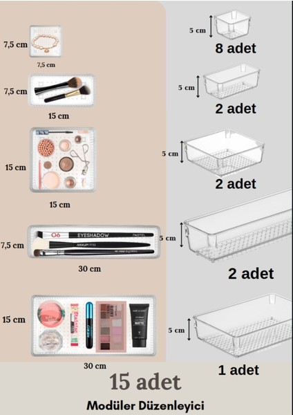 15'li Çok Amaçlı Çekmece İçi Düzenleyici, Şeffaf ve Pratik Organizatör fiyatları
