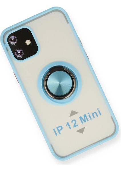 iPhone 12 Mini Kılıf Montreal Yüzüklü Silikon Kapak - Buz Mavi modelleri