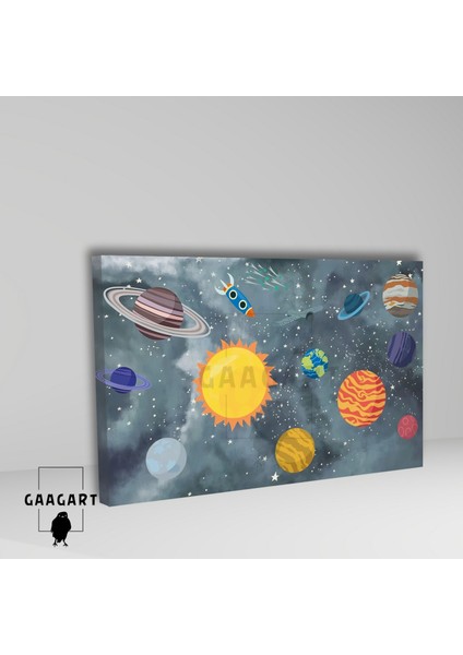 Tekli Yatay Kanvas Duvar Tablosu Uzay Çocuk Odası Güneş Sistemi fiyatları