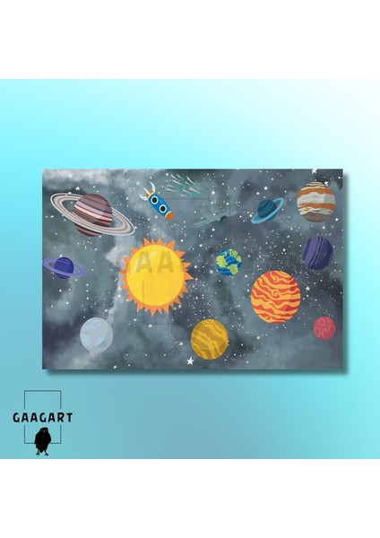 Tekli Yatay Kanvas Duvar Tablosu Uzay Çocuk Odası Güneş Sistemi modelleri
