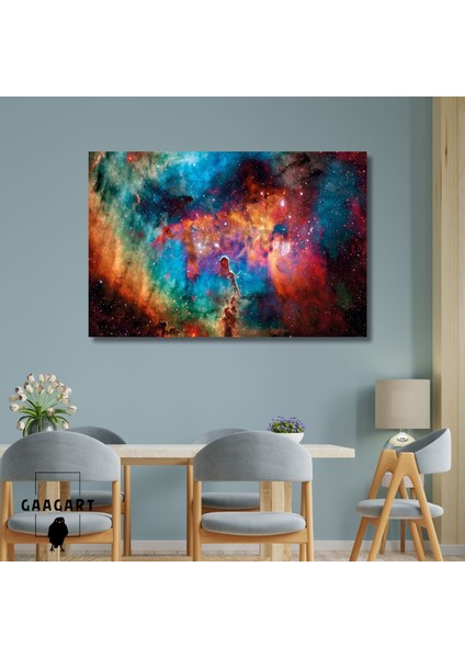 Tekli Yatay Kanvas Duvar Tablosu Uzay Çok Renkli Işıklar ve Yıldızlar