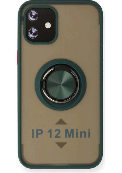 iPhone 12 Mini Kılıf Montreal Yüzüklü Silikon Kapak - Yeşil