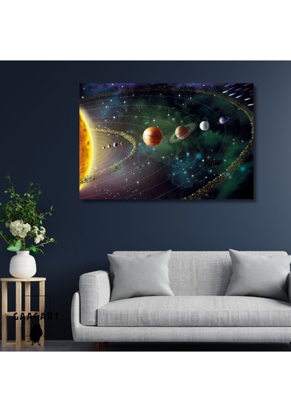Tekli Yatay Kanvas Duvar Tablosu Uzay Çizgili Güneş Sistemi