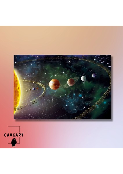 Tekli Yatay Kanvas Duvar Tablosu Uzay Çizgili Güneş Sistemi modelleri