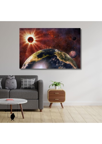 Tekli Yatay Kanvas Duvar Tablosu Uzay Dünya ve Gezegen