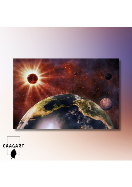 Tekli Yatay Kanvas Duvar Tablosu Uzay Dünya ve Gezegen modelleri