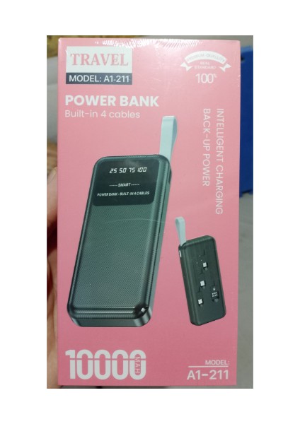 A1-211 Powerbank 10.000 Mah Plus Dijital Göstergeli Dahili Çoklu Kablolu Powerbank,siyah