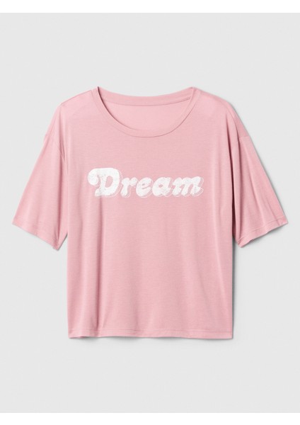 Kadın Pembe Relaxed Grafikli Pijama Üstü