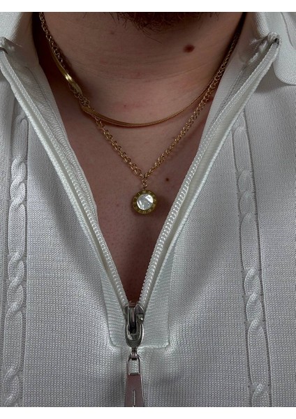 Gold Ikili Zincir Erkek Kolye Kadın Paslanmaz Çelik Kararmaz Unısex Renk Atmaz Kombinlenebilir