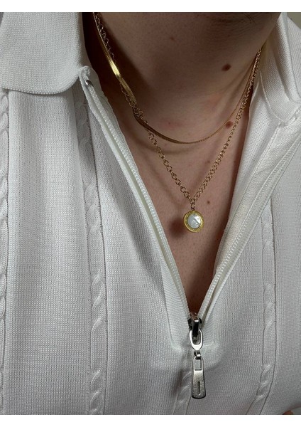 Gold Ikili Zincir Erkek Kolye Kadın Paslanmaz Çelik Kararmaz Unısex Renk Atmaz Kombinlenebilir modelleri