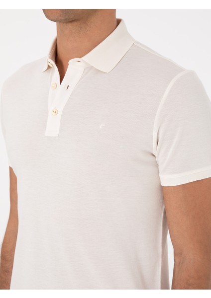 Erkek Ekru Slim Fit Polo Yaka Pamuklu Basic T-Shirt 50300934-VR019