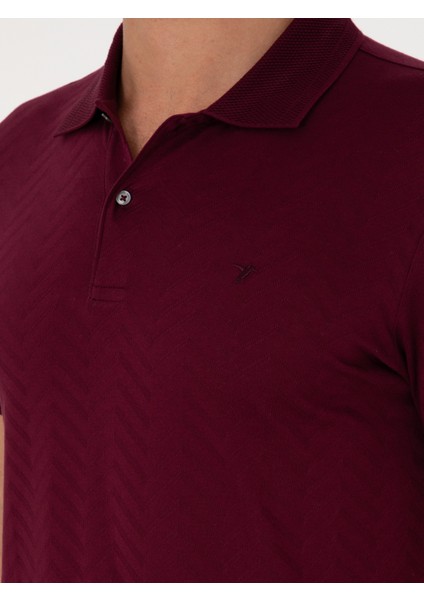 Erkek Bordo Slim Fit %100 Pamuk Polo Yaka T-shirt 50300721-VR014
