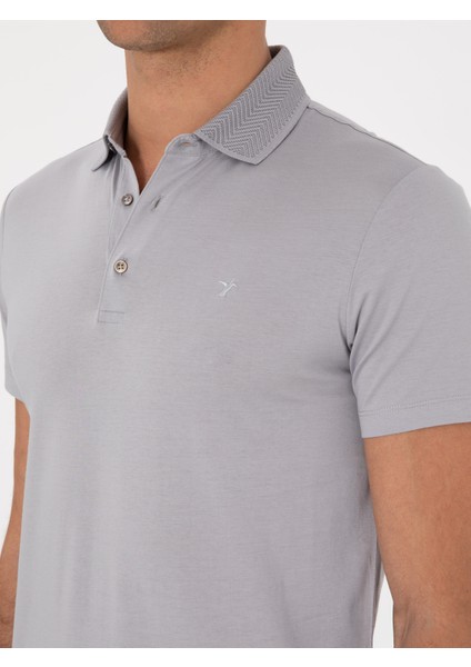 Erkek Taş Slim Fit Desenli Polo Yaka T-Shirt 50300690-VR049