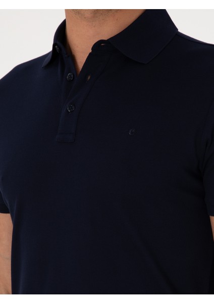 Erkek Lacivert Slim Fit %100 Pamuk Polo Yaka Basic T-shirt 50300934-VR033