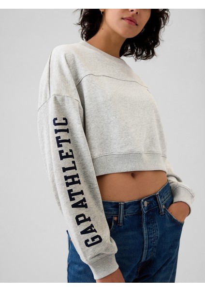 Kadın Gri Gap Logo Vintage Soft Crop Sweatshirt modelleri