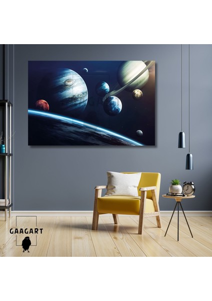 Tekli Yatay Kanvas Duvar Tablosu Uzay Soft Gezegenler