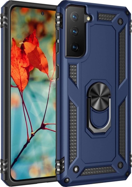 Samsung Galaxy S21 Plus Kılıf Sofya Yüzüklü Silikon Kapak - Lacivert