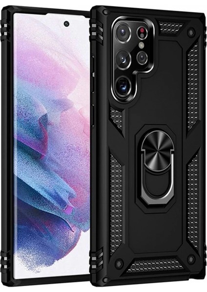 Samsung Galaxy S21 Ultra Kılıf Sofya Yüzüklü Silikon Kapak - Siyah