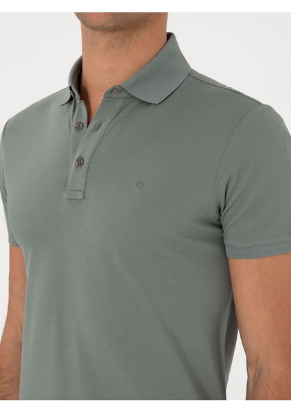 Erkek Çağla Yeşili Slim Fit Polo Yaka Pamuklu Basic T-Shirt 50300934-VR016