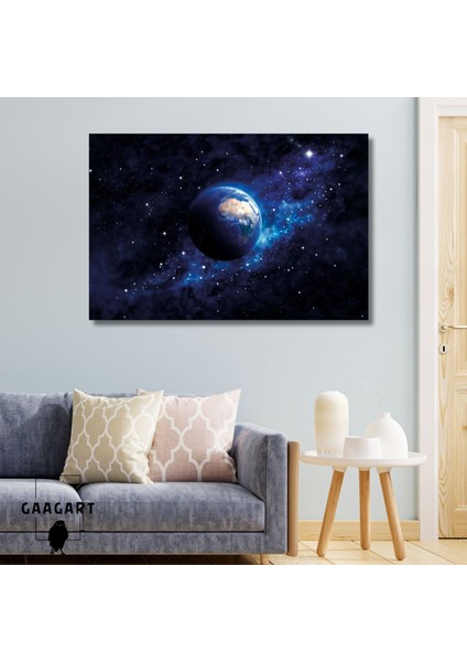 Tekli Yatay Kanvas Duvar Tablosu Uzay Boşluğunda Dünya