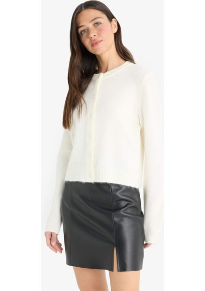 Regular Fit Bisiklet Yaka Basic Düz Düğmeli Soft Touch Yumuşak Triko Hırka E3654AX25WN