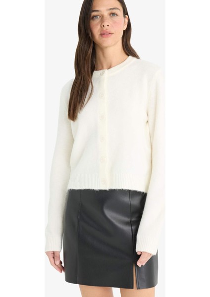 Regular Fit Bisiklet Yaka Basic Düz Düğmeli Soft Touch Yumuşak Triko Hırka E3654AX25WN fırsatları