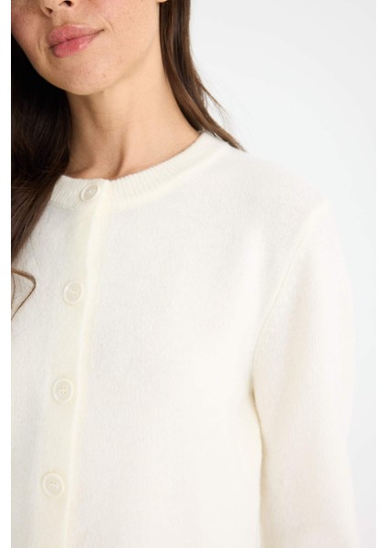 Regular Fit Bisiklet Yaka Basic Düz Düğmeli Soft Touch Yumuşak Triko Hırka E3654AX25WN