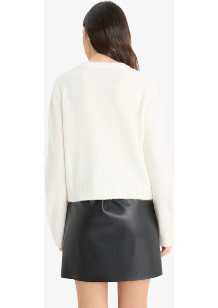 Regular Fit Bisiklet Yaka Basic Düz Düğmeli Soft Touch Yumuşak Triko Hırka E3654AX25WN