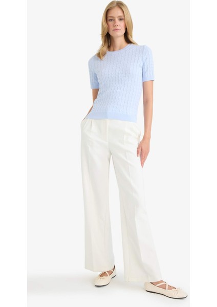 Regular Fit Bisiklet Yaka Kısa Kollu Triko Kazak D3306AX25AU fiyatları