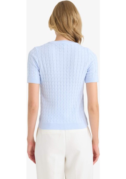 Regular Fit Bisiklet Yaka Kısa Kollu Triko Kazak D3306AX25AU fırsatları