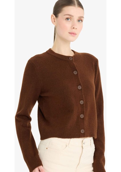 Regular Fit Bisiklet Yaka Basic Düz Düğmeli Soft Touch Yumuşak Triko Hırka