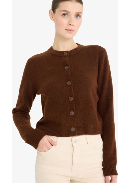 Regular Fit Bisiklet Yaka Basic Düz Düğmeli Soft Touch Yumuşak Triko Hırka modelleri