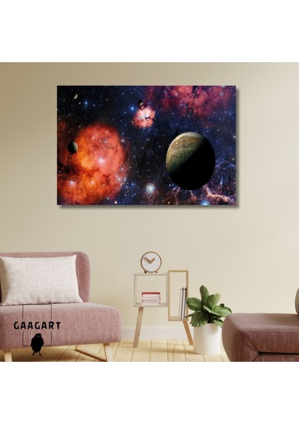 Tekli Yatay Kanvas Duvar Tablosu Uzay Boşluğu Renkli