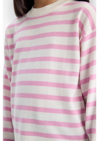 Kız Çocuk Standart Fit Bisiklet Yaka Çizgili Triko Kazak C6903A825AU indirimleri