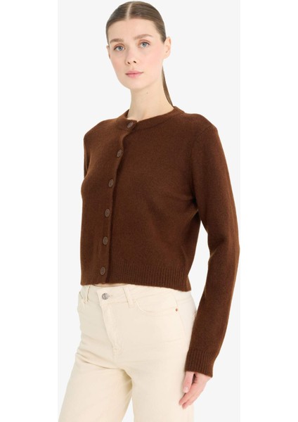 Regular Fit Bisiklet Yaka Basic Düz Düğmeli Soft Touch Yumuşak Triko Hırka fırsatları