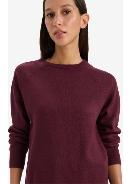 Relax Fit Bisiklet Yaka Basic Düz Triko Kazak