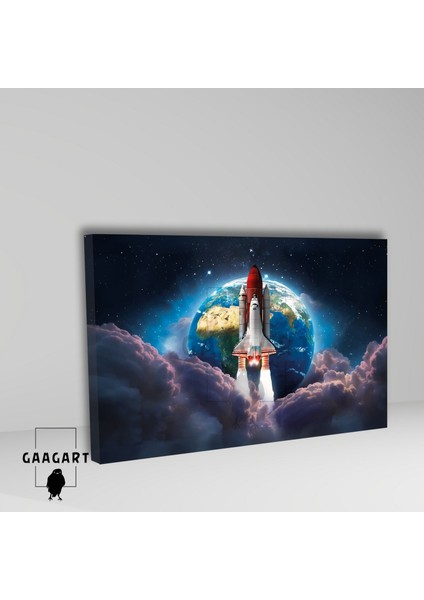 Tekli Yatay Kanvas Duvar Tablosu Uzay Roket ve Dünya fiyatları