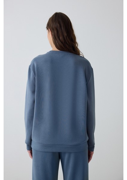 Koyu Gri Bisiklet Yaka Oversize Kısa Modal Sweatshirt