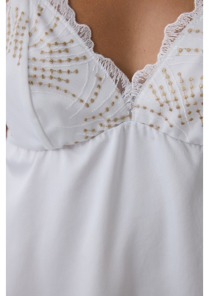 Kırık Beyaz Bridal Charming V Yaka Dantelli Saten Gelin Gecelik fiyatları