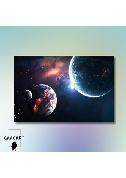Tekli Yatay Kanvas Duvar Tablosu Uzay Ay ve Dünya modelleri