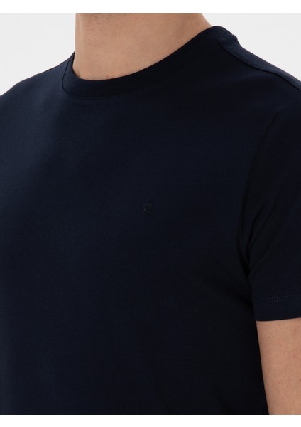 Erkek Lacivert Slim Fit Bisiklet Yaka Pamuk Basic T-Shirt 50310023-VR033