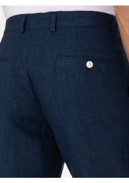 Erkek Lacivert Slim Fit %100 Keten Pantolon 50306223-VR033 indirimleri