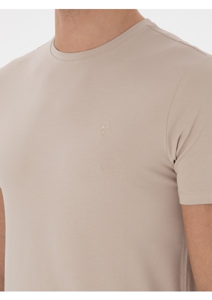 Erkek Vizon Slim Fit Bisiklet Yaka Pamuk Karışımlı Basic T-shirt 50310013-VR052