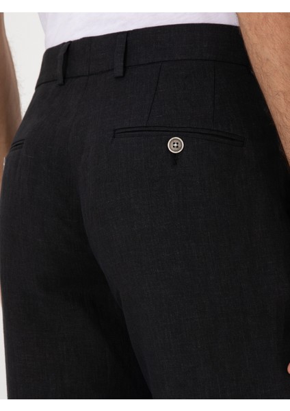 Erkek Siyah Slim Fit %100 Keten Pantolon 50306223-VR046