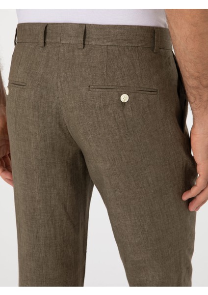 Erkek Haki Slim Fit %100 Keten Klasik Pantolon 50306223-VR027