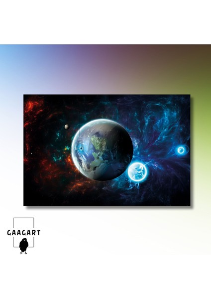Tekli Yatay Kanvas Duvar Tablosu Uzay Kırmızı Mavi Dünya modelleri