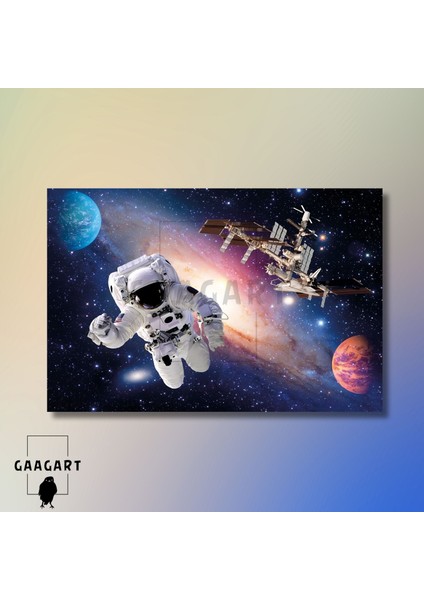 Tekli Yatay Kanvas Duvar Tablosu Uzay Astronot ve Uydu modelleri