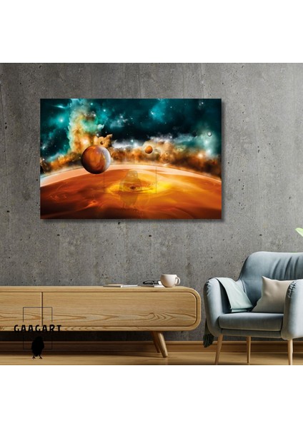 Tekli Yatay Kanvas Duvar Tablosu Uzay Gezegenler ve Dünya